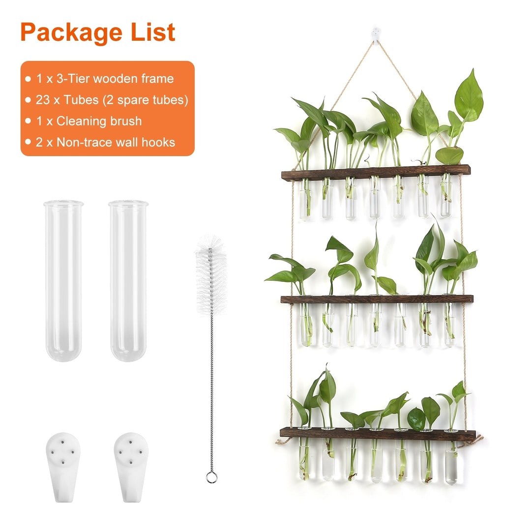 3 Tier Wall Hanging Planter Wooden Frame Glass Hydroponic Vase Terrarium Image 4