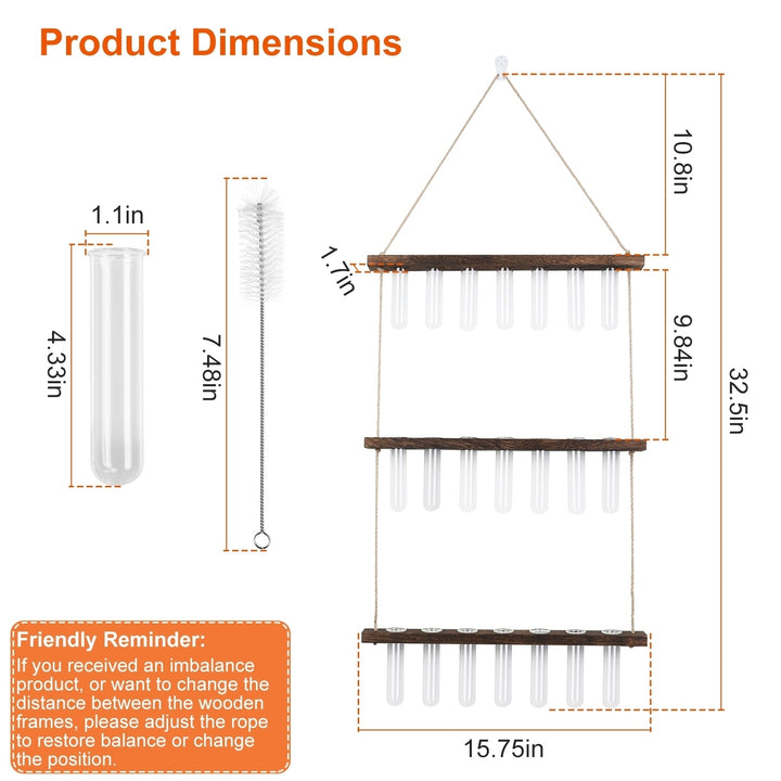 3 Tier Wall Hanging Planter Wooden Frame Glass Hydroponic Vase Terrarium Image 5