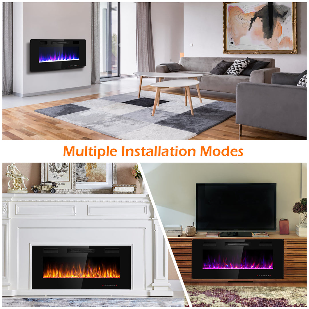 Costway Electric Fireplace Recessed Ultra Thin Wall Mounted Heater Multicolor Flame Image 2