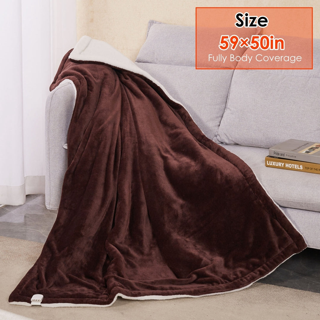 Electric Heated Flannel Throw Blanket Coffee Color 59x50in 6 Heat Settings Image 7