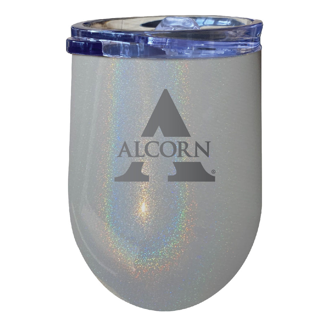 Alcorn State Braves 12 oz Laser Etched Insulated Wine Stainless Steel Tumbler Rainbow Glitter Grey Image 1