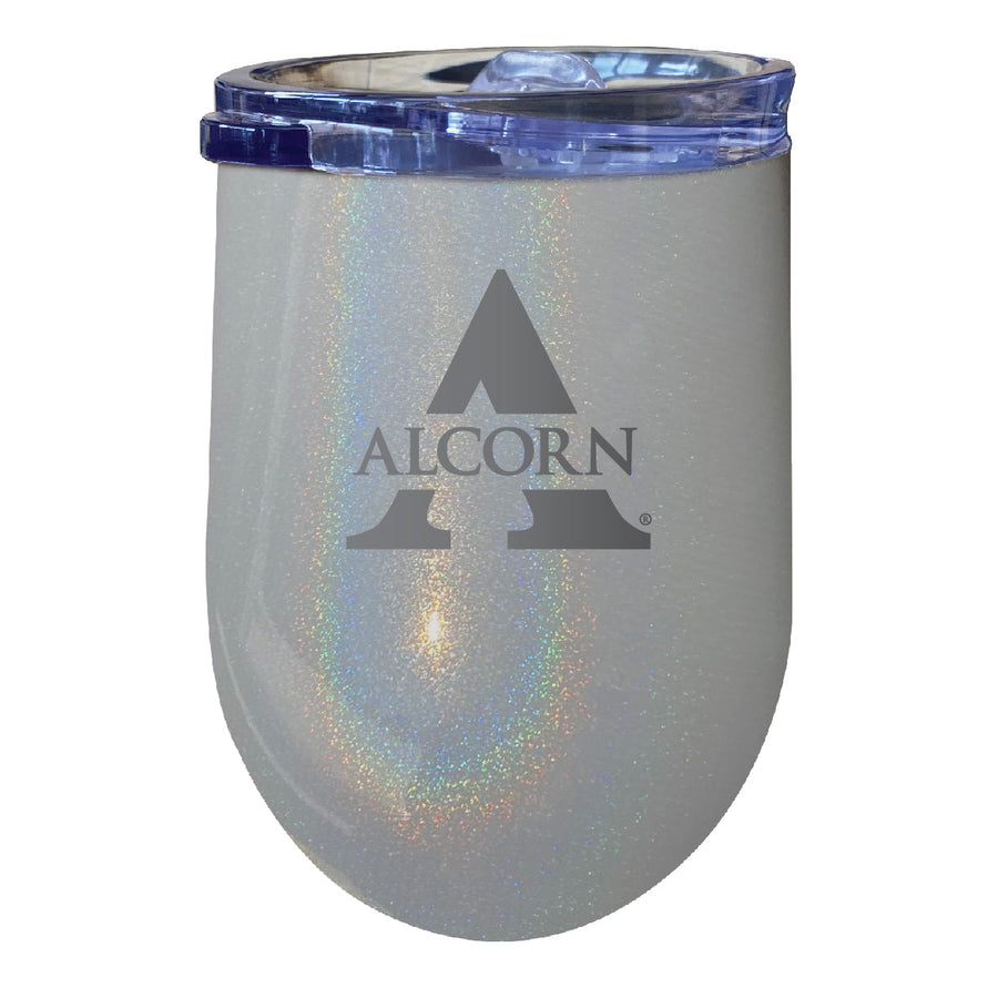 Alcorn State Braves 12 oz Laser Etched Insulated Wine Stainless Steel Tumbler Rainbow Glitter Grey Image 1