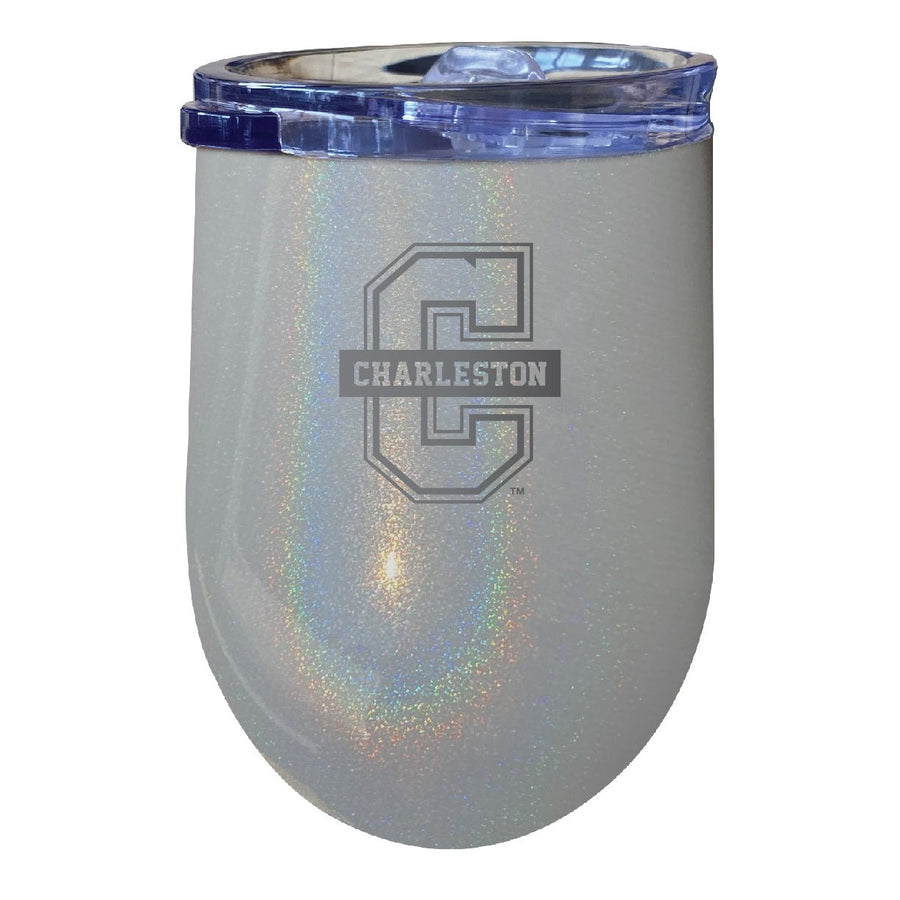 College of Charleston 12 oz Laser Etched Insulated Wine Stainless Steel Tumbler Rainbow Glitter Grey Image 1