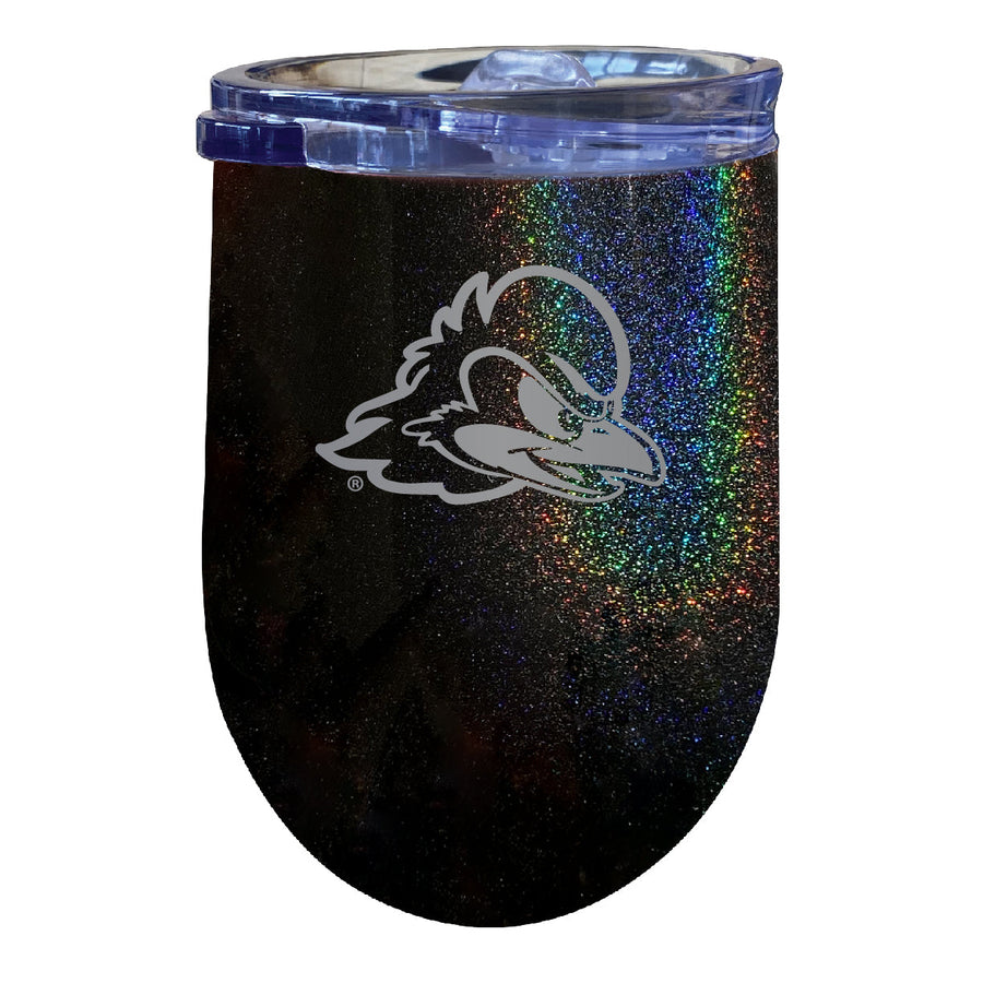 Delaware Blue Hens 12 oz Laser Etched Insulated Wine Stainless Steel Tumbler Rainbow Glitter Black Image 1