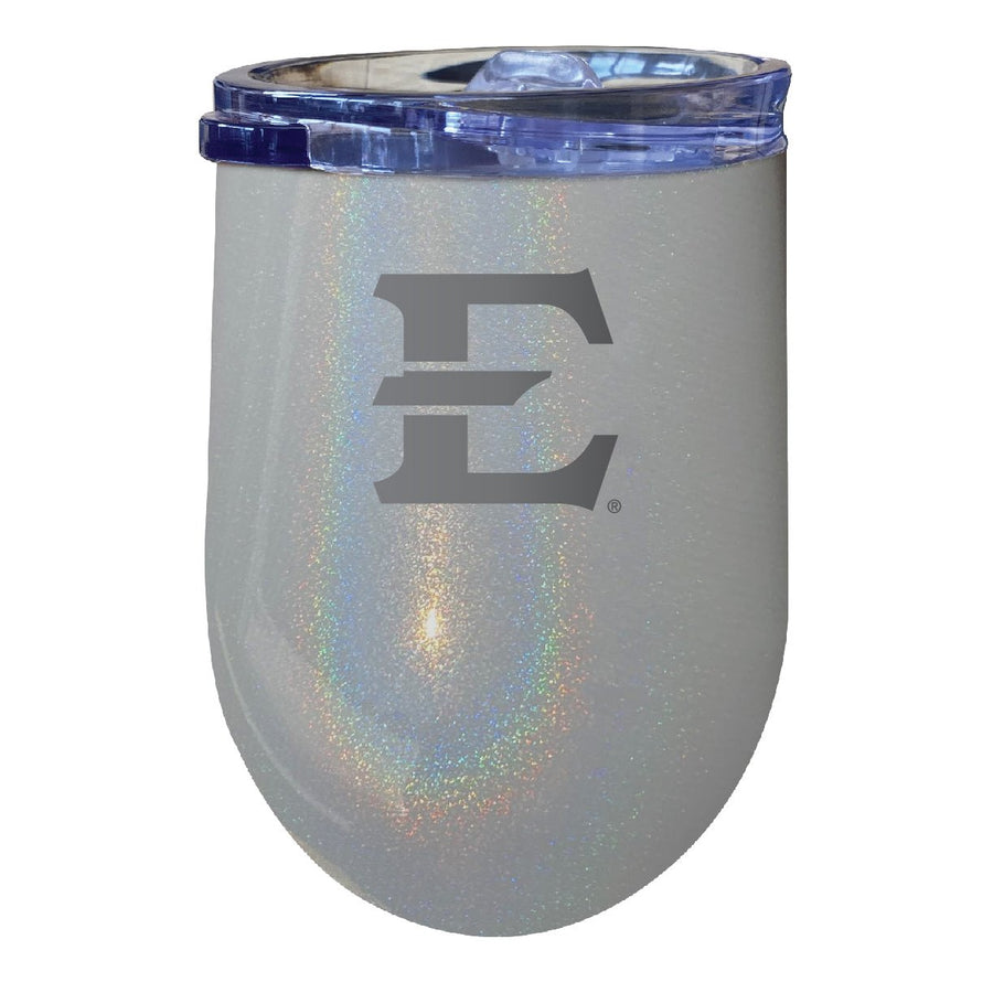East Tennessee State University 12 oz Laser Etched Insulated Wine Stainless Steel Tumbler Rainbow Glitter Grey Image 1
