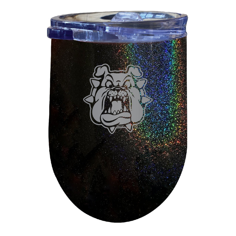 Fresno State Bulldogs 12 oz Laser Etched Insulated Wine Stainless Steel Tumbler Rainbow Glitter Black Image 1