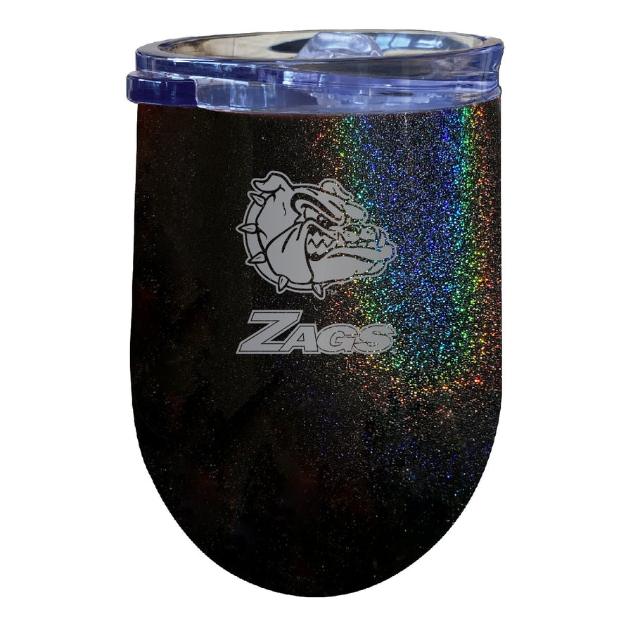 Gonzaga Bulldogs 12 oz Laser Etched Insulated Wine Stainless Steel Tumbler Rainbow Glitter Black Image 1