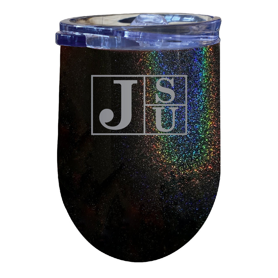 Jackson State University 12 oz Laser Etched Insulated Wine Stainless Steel Tumbler Rainbow Glitter Black Image 1