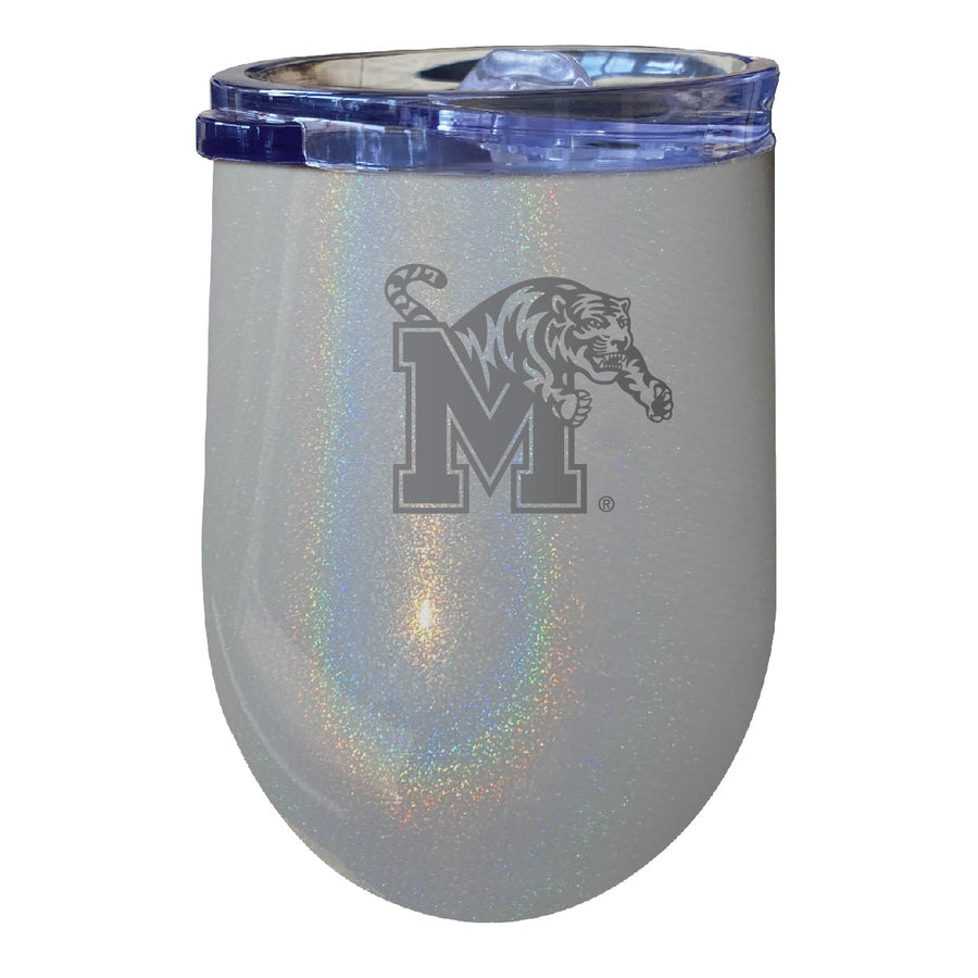 Memphis Tigers 12 oz Laser Etched Insulated Wine Stainless Steel Tumbler Rainbow Glitter Grey Image 1