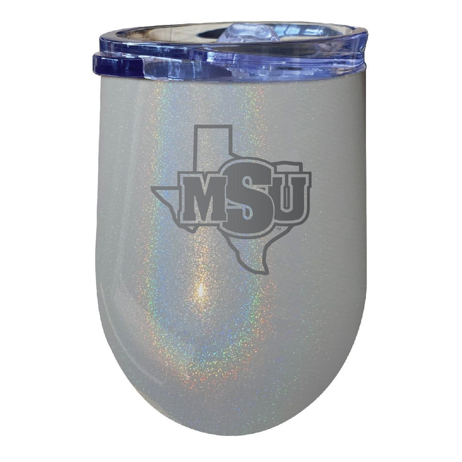 Midwestern State University Mustangs 12 oz Laser Etched Insulated Wine Stainless Steel Tumbler Rainbow Glitter Grey Image 1