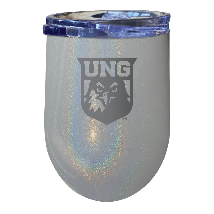 North Georgia Nighhawks 12 oz Laser Etched Insulated Wine Stainless Steel Tumbler Rainbow Glitter Grey Image 1