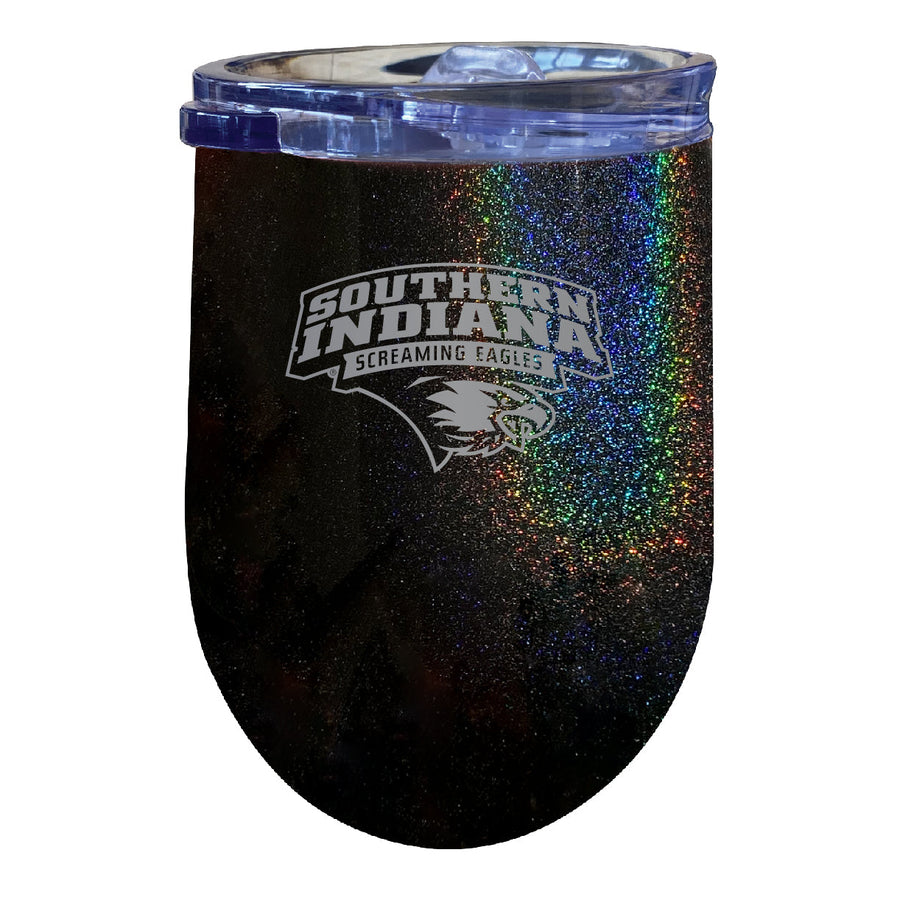 University of Southern Indiana 12 oz Laser Etched Insulated Wine Stainless Steel Tumbler Rainbow Glitter Black Image 1