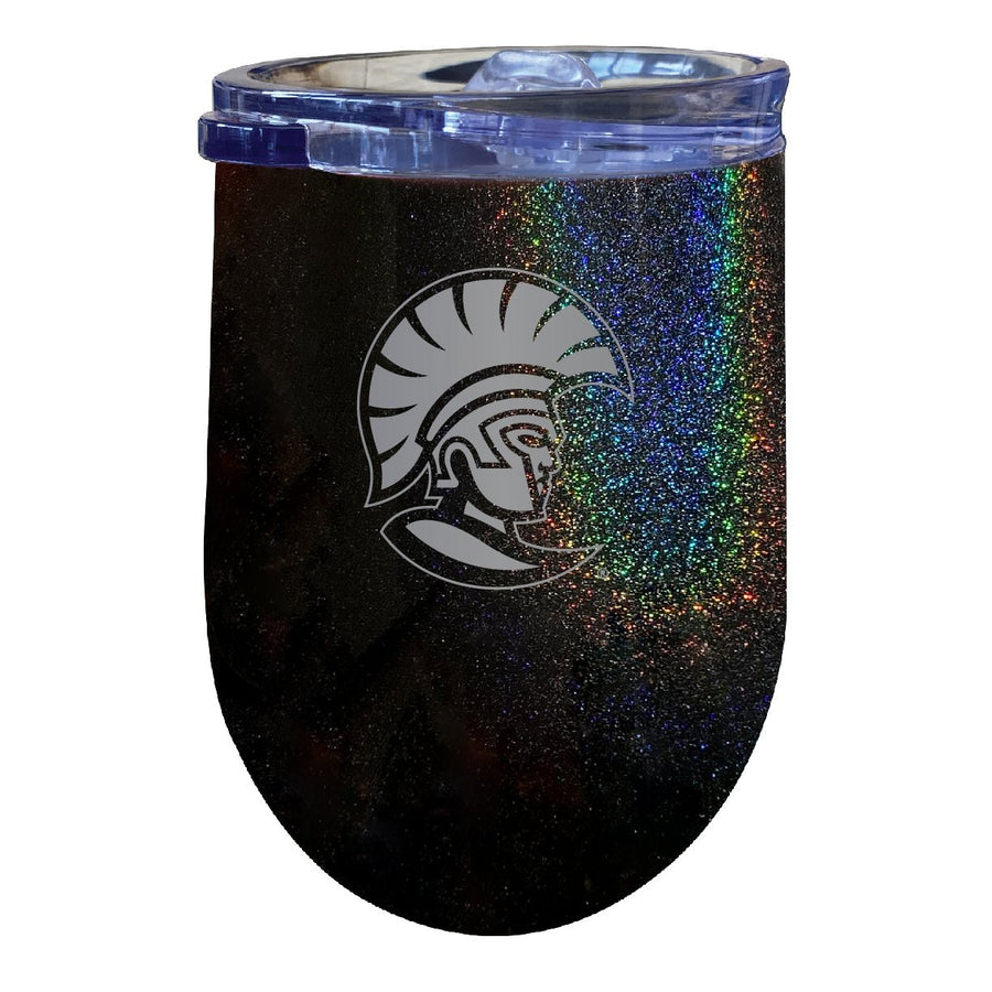 University of Tampa Spartans 12 oz Laser Etched Insulated Wine Stainless Steel Tumbler Rainbow Glitter Grey Image 1