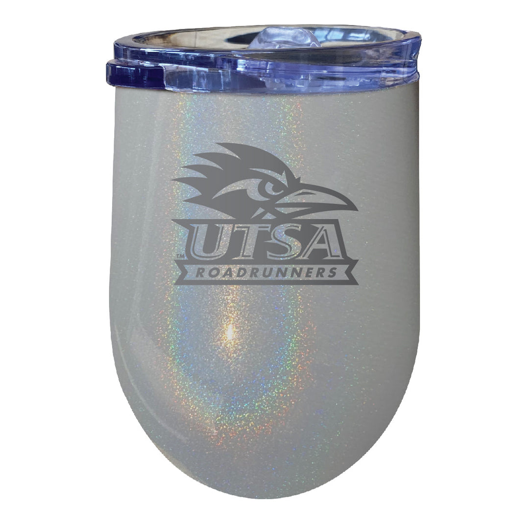 UTSA Road Runners 12 oz Laser Etched Insulated Wine Stainless Steel Tumbler Rainbow Glitter Grey Image 1