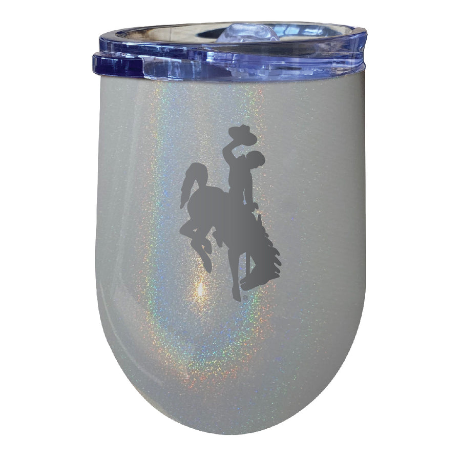 University of Wyoming 12 oz Laser Etched Insulated Wine Stainless Steel Tumbler Rainbow Glitter Grey Image 1