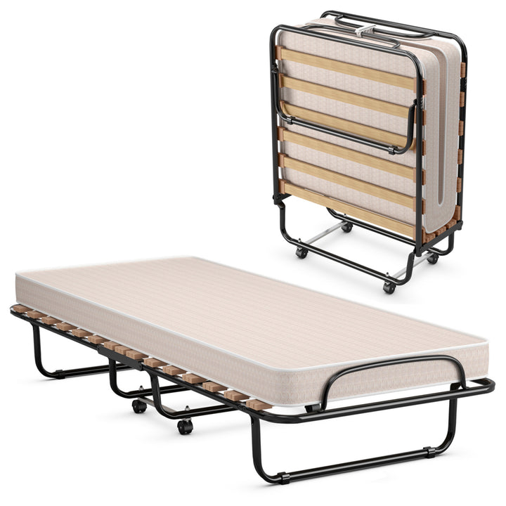 Folding Bed Rollaway Metal Guest Bed Sleeper Made in Italy w/ Memory Foam Mattress Image 4