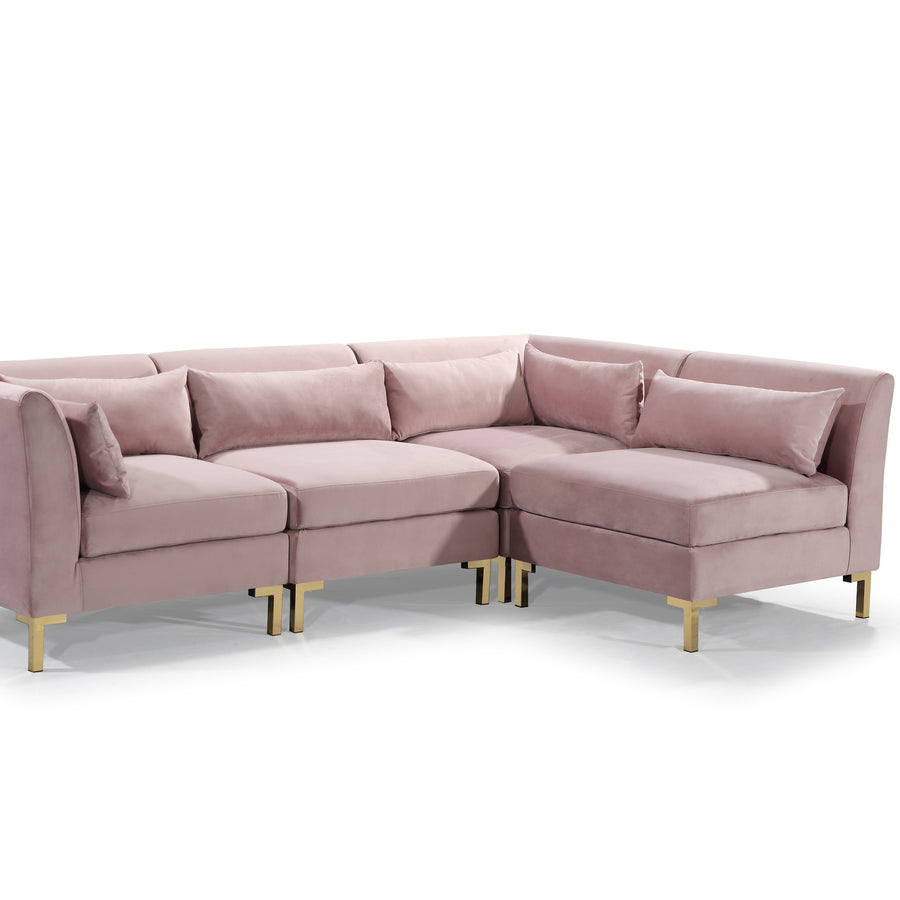 Greco Modular Chaise Sectional Sofa Solid Gold Tone Metal Y-Leg with 6 Throw Pillows Image 1