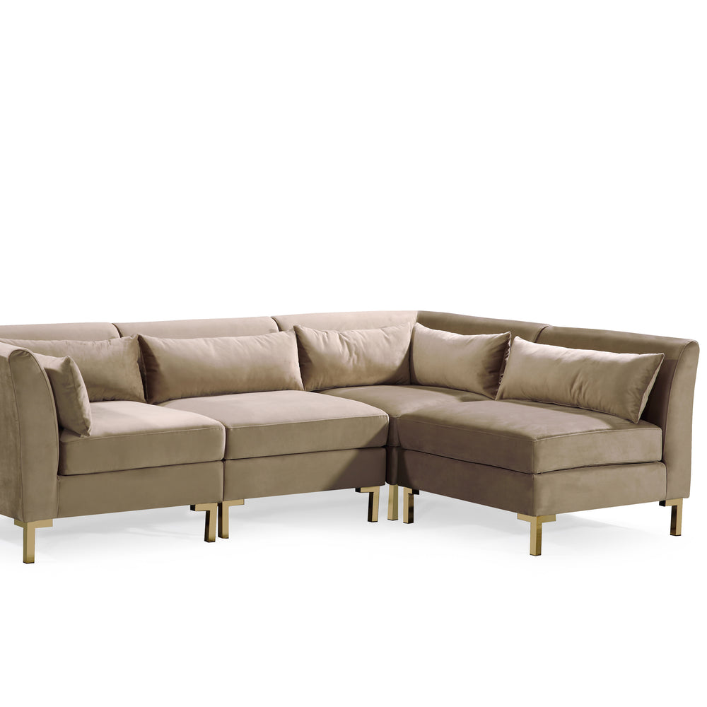 Greco Modular Chaise Sectional Sofa Solid Gold Tone Metal Y-Leg with 6 Throw Pillows Image 2