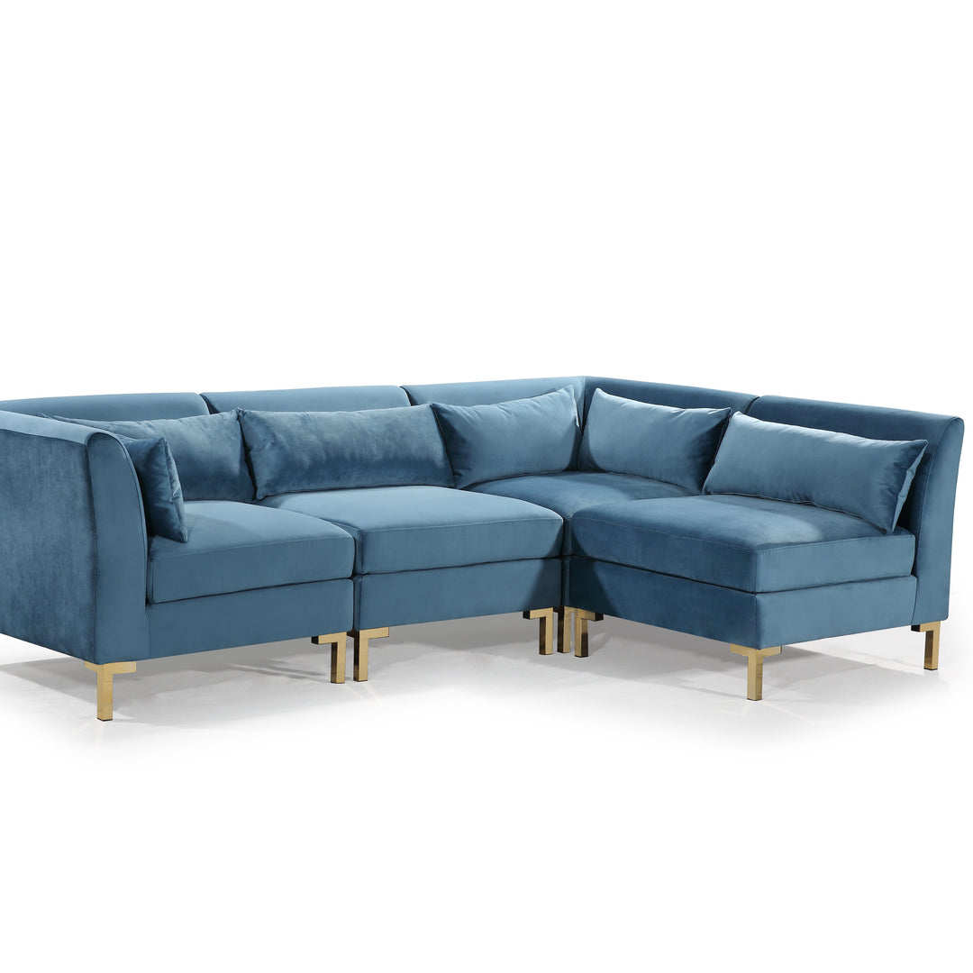 Greco Modular Chaise Sectional Sofa Solid Gold Tone Metal Y-Leg with 6 Throw Pillows Image 3