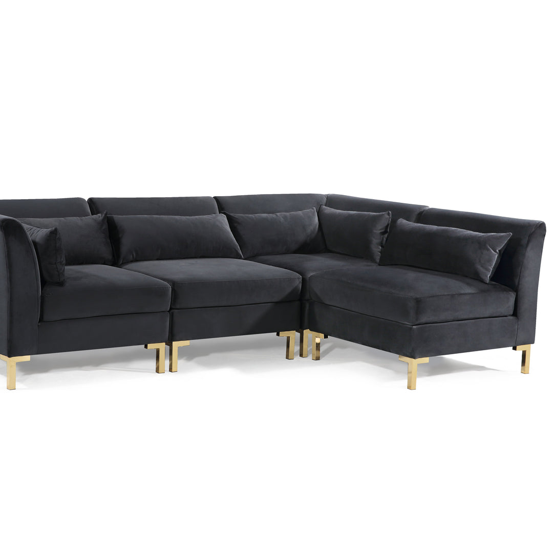 Greco Modular Chaise Sectional Sofa Solid Gold Tone Metal Y-Leg with 6 Throw Pillows Image 5