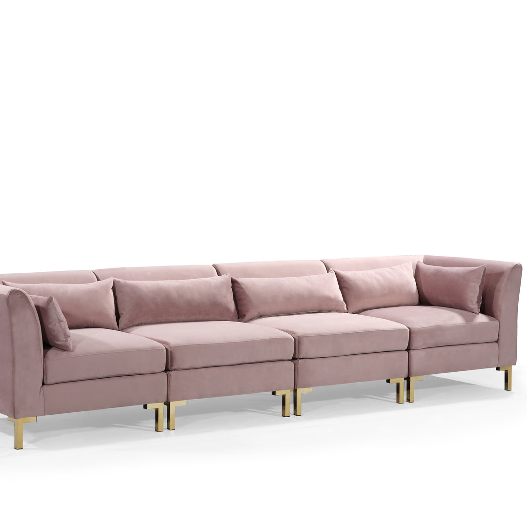 Greco Modular Chaise Sectional Sofa Solid Gold Tone Metal Y-Leg with 6 Throw Pillows Image 6