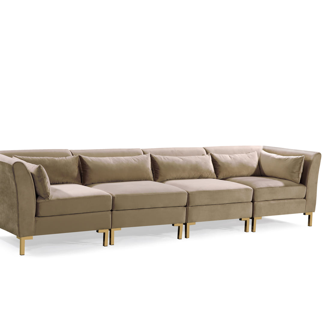 Greco Modular Chaise Sectional Sofa Solid Gold Tone Metal Y-Leg with 6 Throw Pillows Image 7