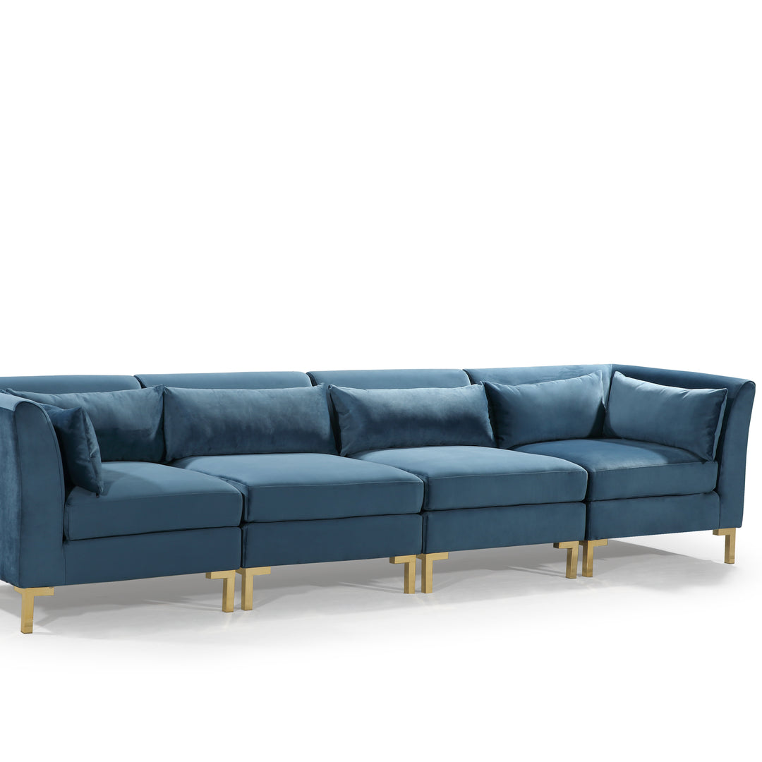 Greco Modular Chaise Sectional Sofa Solid Gold Tone Metal Y-Leg with 6 Throw Pillows Image 8