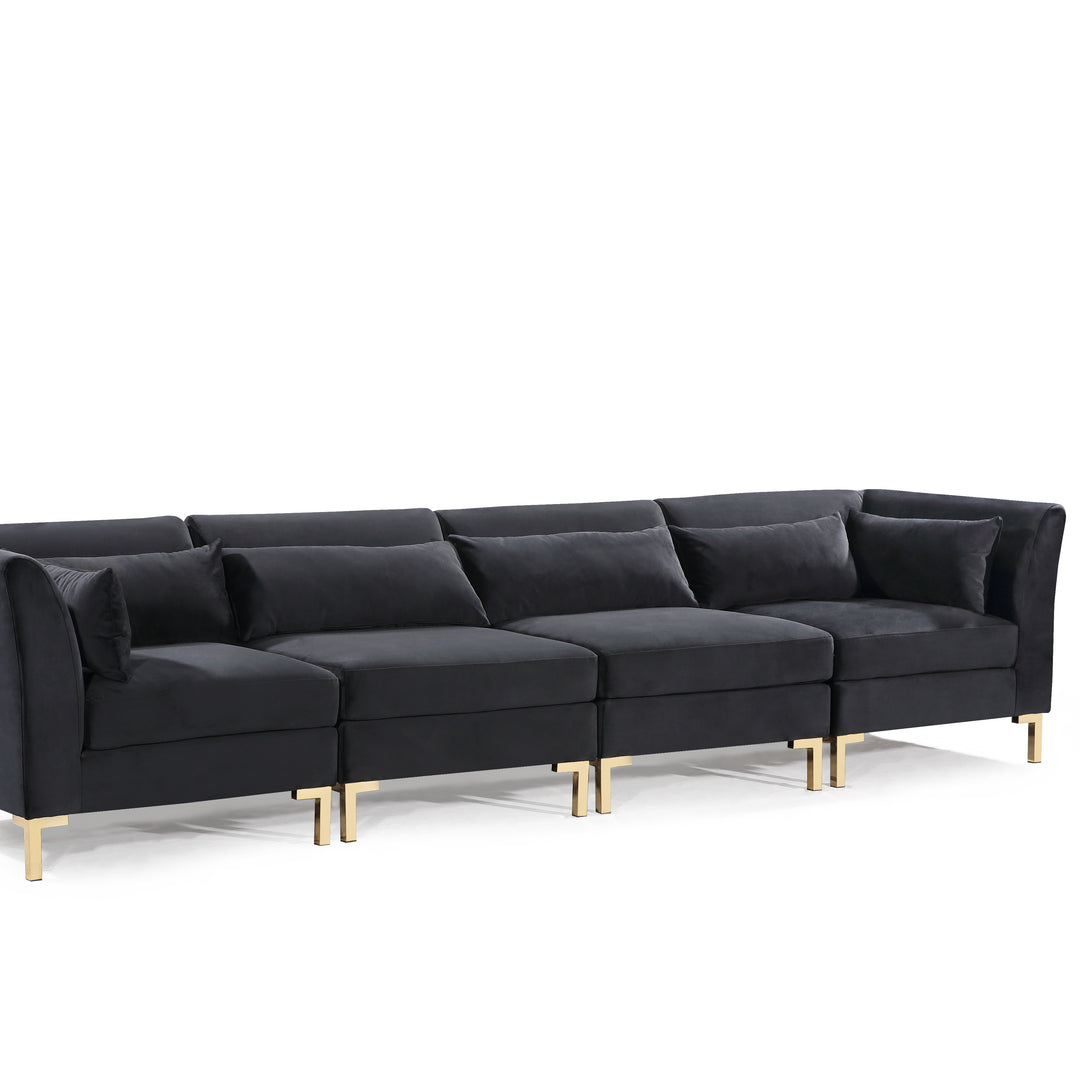 Greco Modular Chaise Sectional Sofa Solid Gold Tone Metal Y-Leg with 6 Throw Pillows Image 10