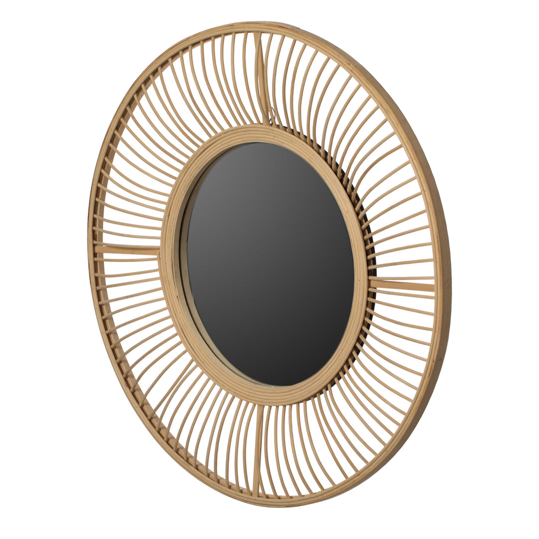 Natural Bamboo Woven Wall Mirror 22" Round Boho Easy Hang Image 2