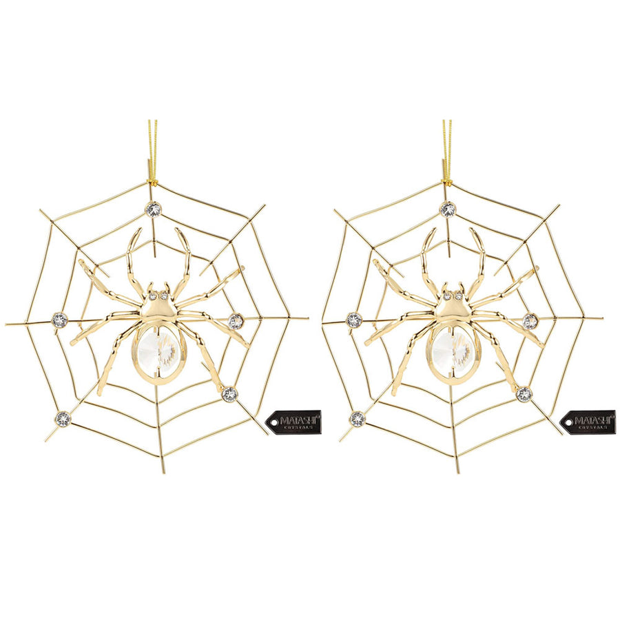 Lot of (2)Matashi 24K Gold Plated Crystal Studded Lucky Spider Hanging Ornaments for Christmas Tree Spider Miracle Image 1