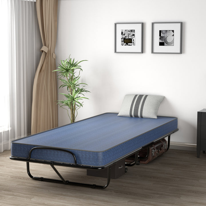 Folding Bed with Mattress Portable Rollaway Guest Cot Memory Foam Made in Italy Navy Image 3