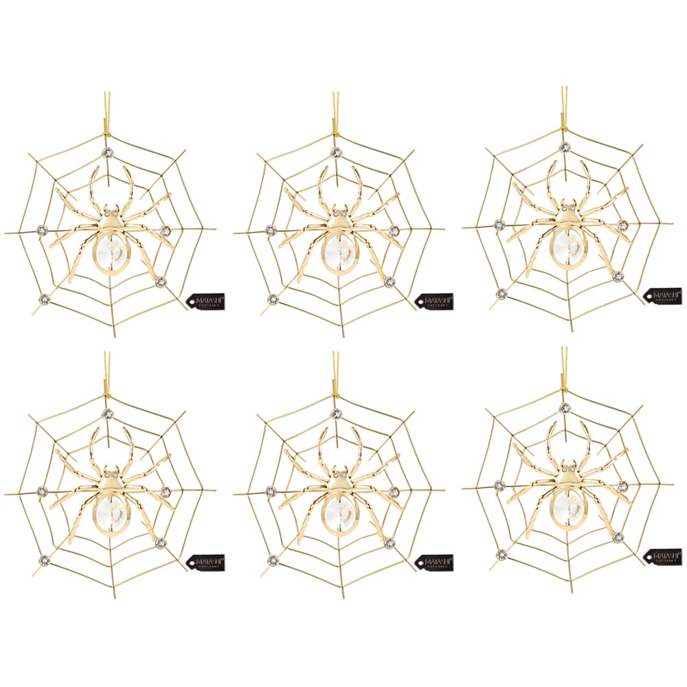 Lot of (6) Matashi 24K Gold Plated Crystal Studded Lucky Spider Hanging Ornaments for Christmas Tree Spider Miracle Image 1