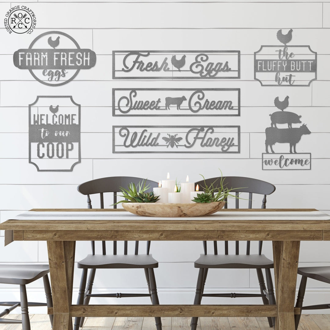 Farm Life Collection - Metal Chicken, Cow, and Bee Decorative Signs Image 1