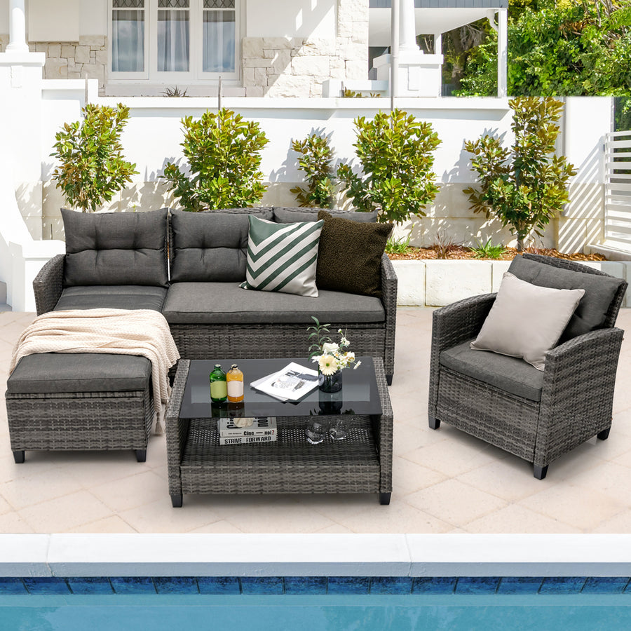 4PCS Rattan Patio Conversation Furniture Set Outdoor Sectional Sofa Set Image 1