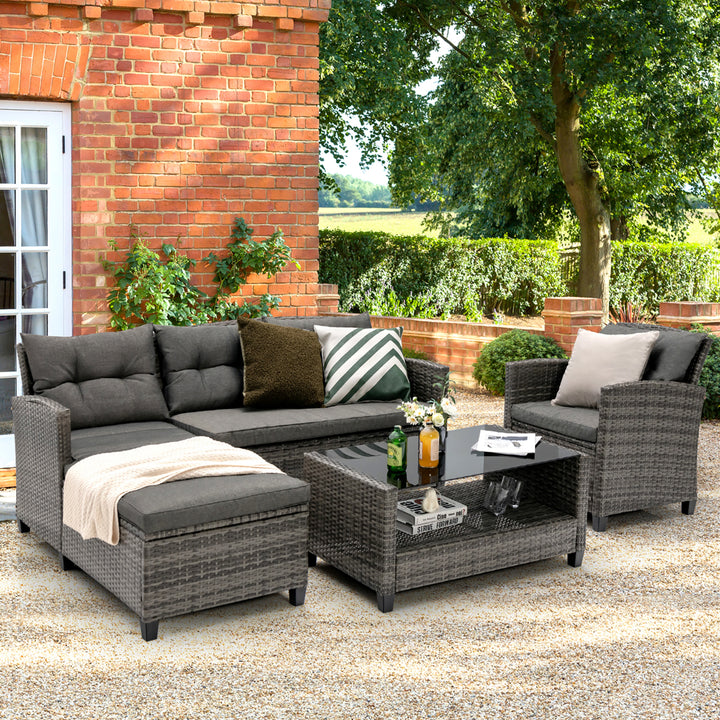 4PCS Rattan Patio Conversation Furniture Set Outdoor Sectional Sofa Set Image 10