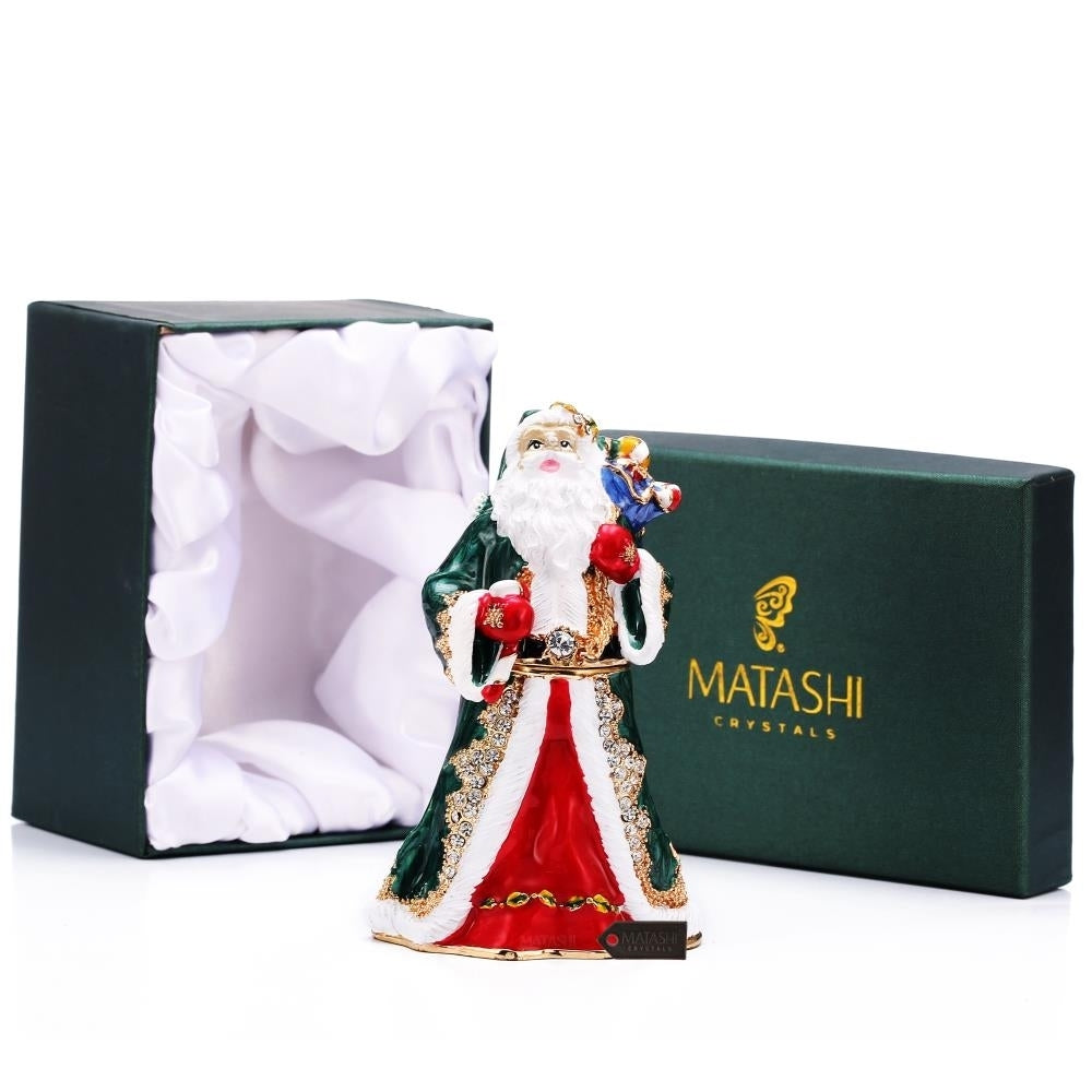 Matashi Hand Painted Gift Bearing Santa Ornament Embellished with 24K Gold and fine Crystals Image 1