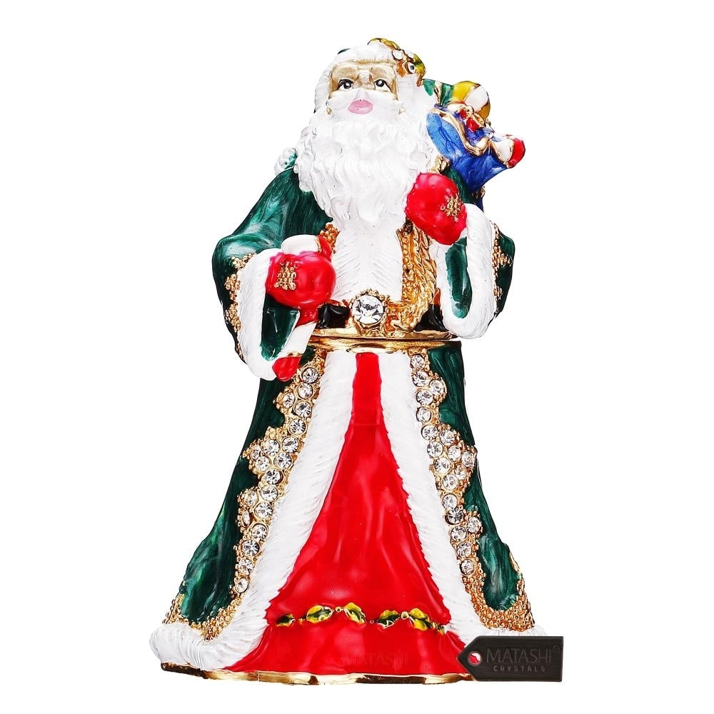 Matashi Hand Painted Gift Bearing Santa Ornament Embellished with 24K Gold and fine Crystals Image 2