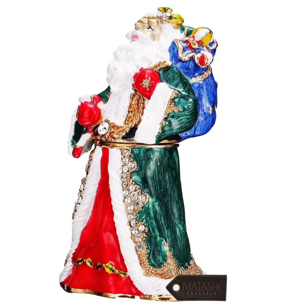 Matashi Hand Painted Gift Bearing Santa Ornament Embellished with 24K Gold and fine Crystals Image 3