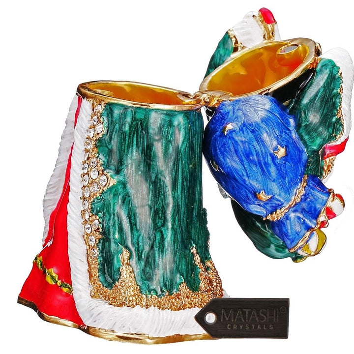 Matashi Hand Painted Gift Bearing Santa Ornament Embellished with 24K Gold and fine Crystals Image 4