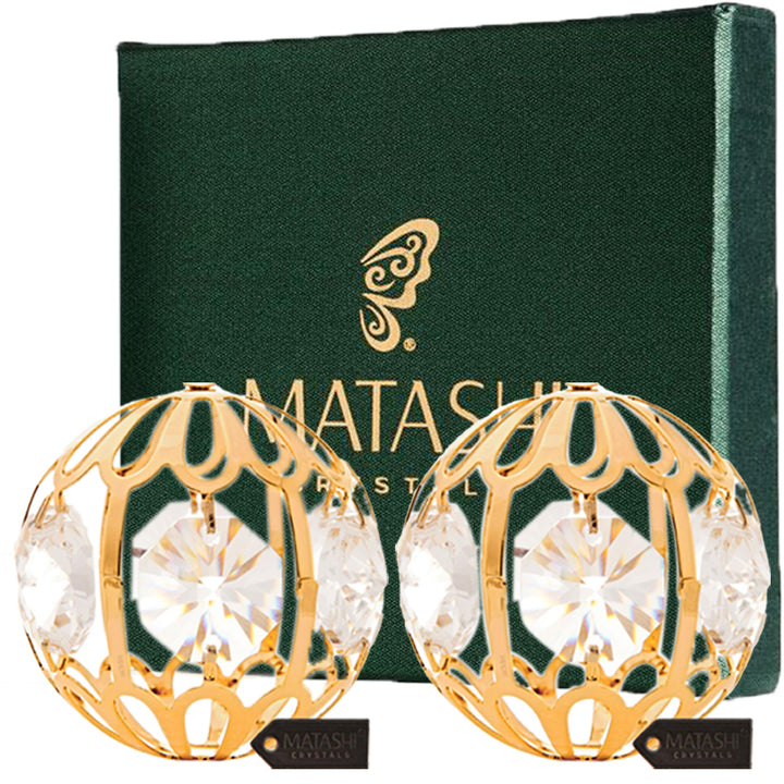 Matashi Pair of 24K Gold Plated Crystal Studded Christmas Ball Ornament Image 1