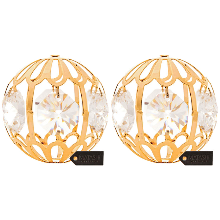 Matashi Pair of 24K Gold Plated Crystal Studded Christmas Ball Ornament Image 6