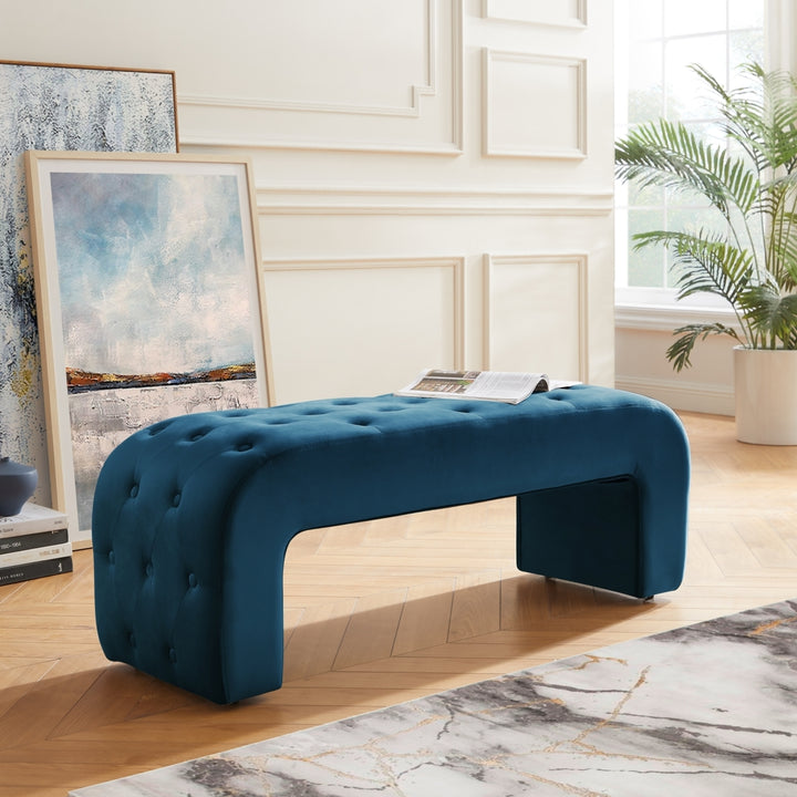 Uma Bench - Upholstered, Button Tufted, Curved Silhouette Image 4
