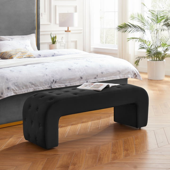 Uma Bench - Upholstered, Button Tufted, Curved Silhouette Image 5