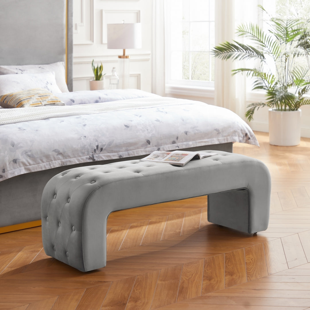 Uma Bench - Upholstered, Button Tufted, Curved Silhouette Image 7