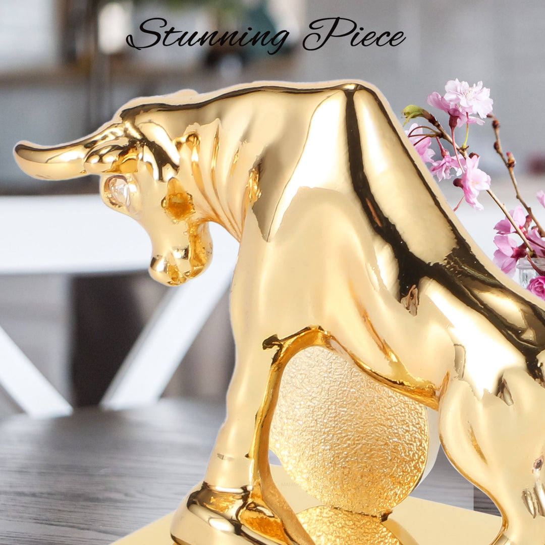 Matashi 24K Gold Plated Crystal Studded Ox/Bull Figurine with Coin Ornament Image 5