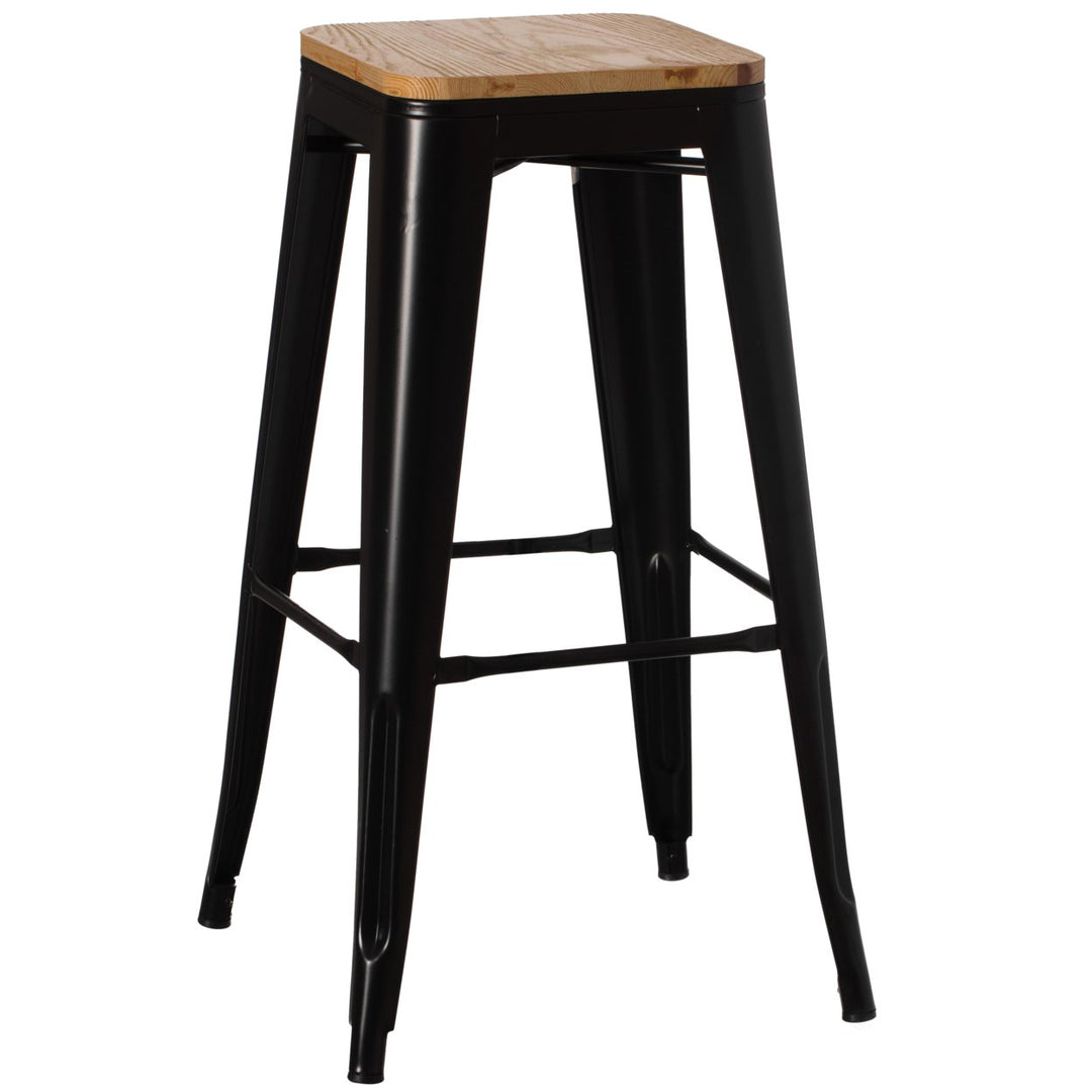 Decorative Accent Bar Stool Metal Black Wooden Brown Indoor Outdoor Seating Image 1