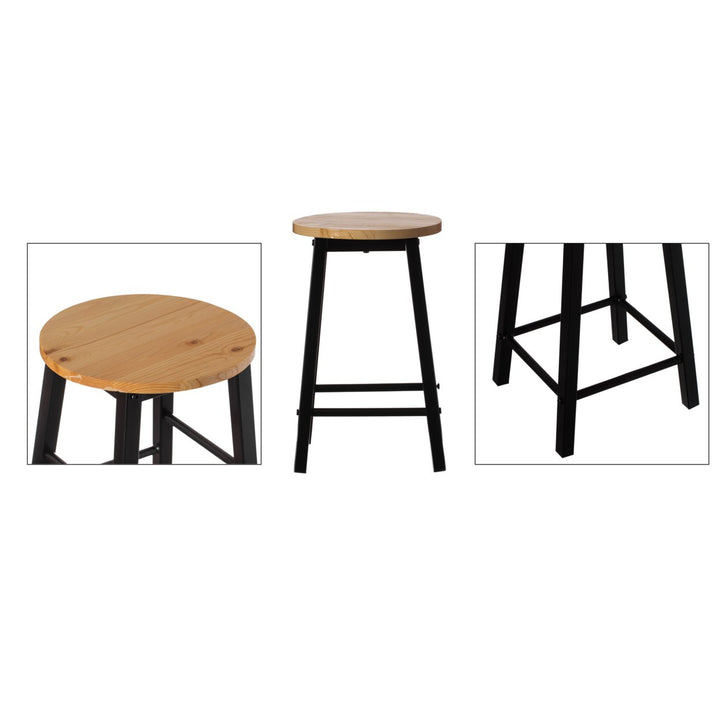 17.5" High Wooden Black Round Bar Stool with Footrest for Indoor and Outdoor Image 7