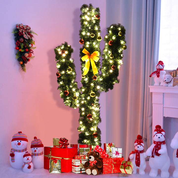 7Ft Cactus Artificial Christmas Tree Pre-Lit w/LED Lights and Ball Ornaments Image 1