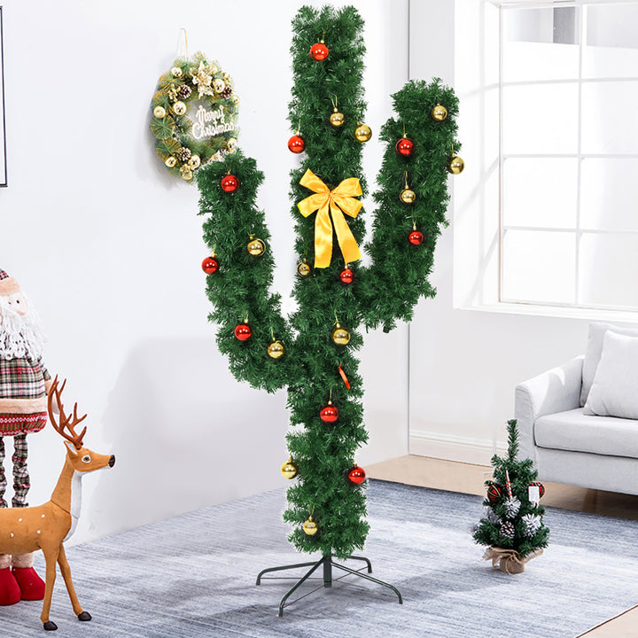 7Ft Cactus Artificial Christmas Tree Pre-Lit w/LED Lights and Ball Ornaments Image 5