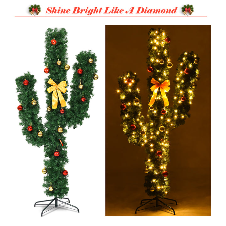 7Ft Cactus Artificial Christmas Tree Pre-Lit w/LED Lights and Ball Ornaments Image 7